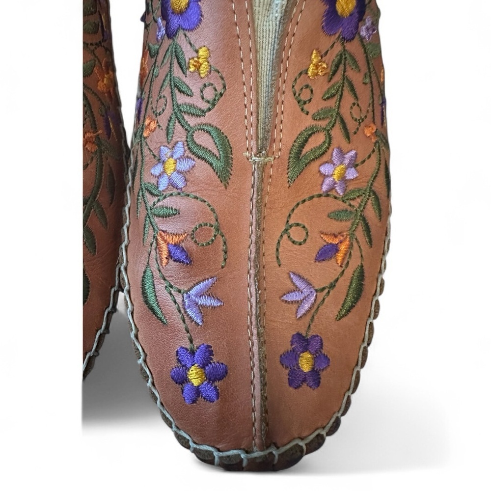 Super Rare Brandy Brown PIKOLINOS Jerez Tan Floral Embroidered Leather Moccasins - Picture 9 of 9